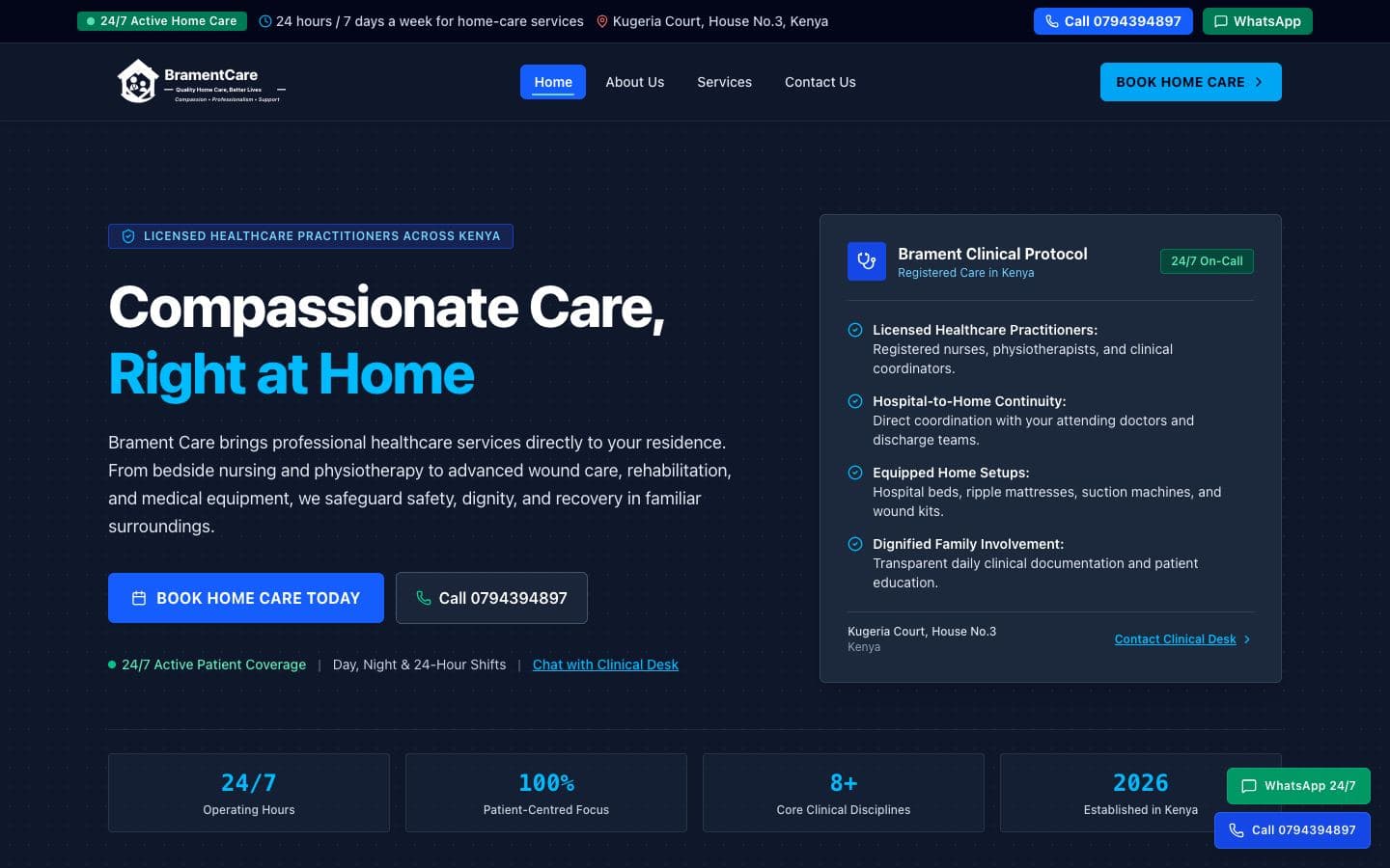 Brament Care home healthcare provider website by Gregory Shikutwa