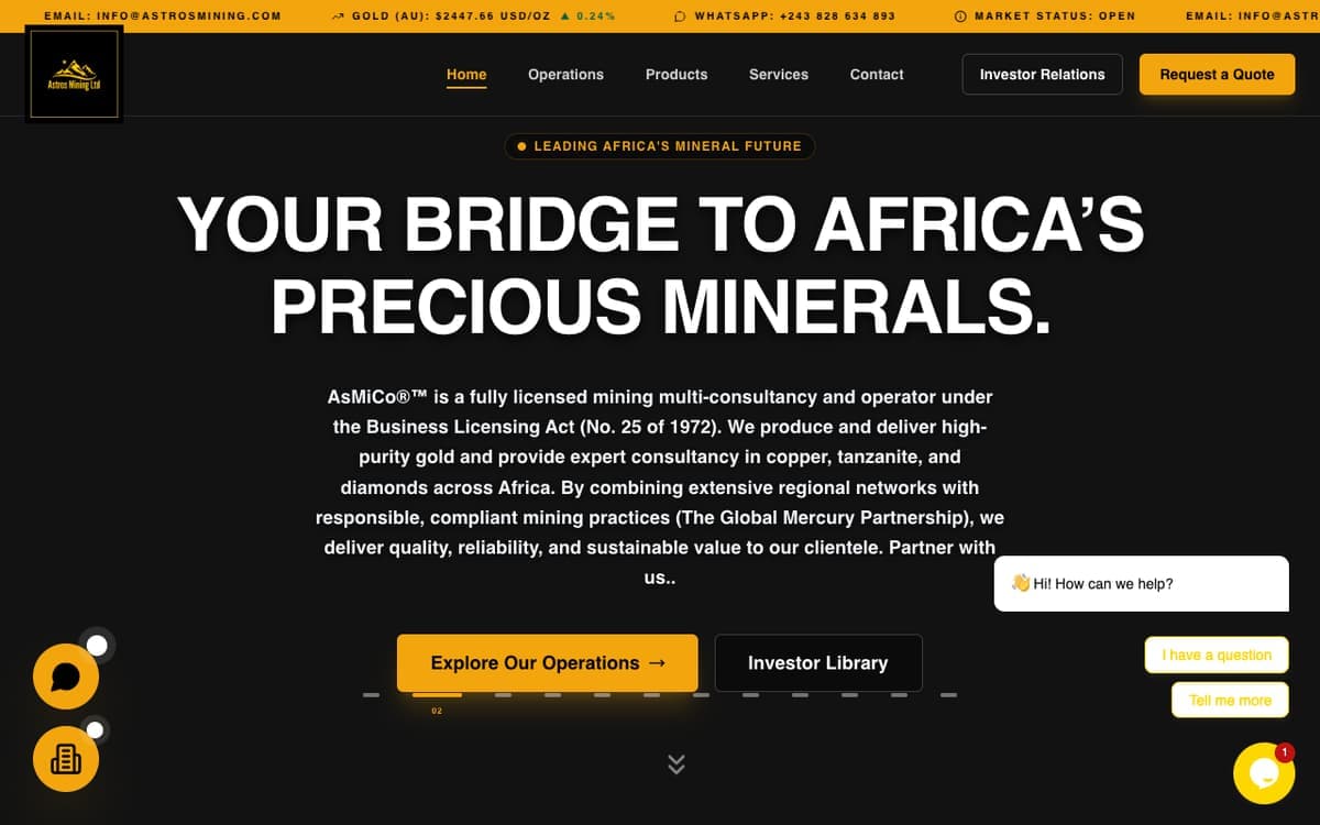 Astros Mining (AsMiCo) mining & mineral trade website by Gregory Shikutwa