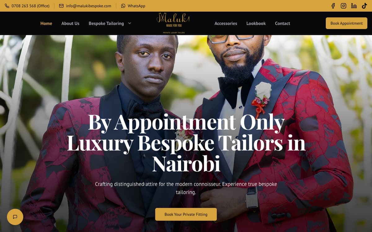 Maluki Bespoke luxury bespoke tailoring website by Gregory Shikutwa
