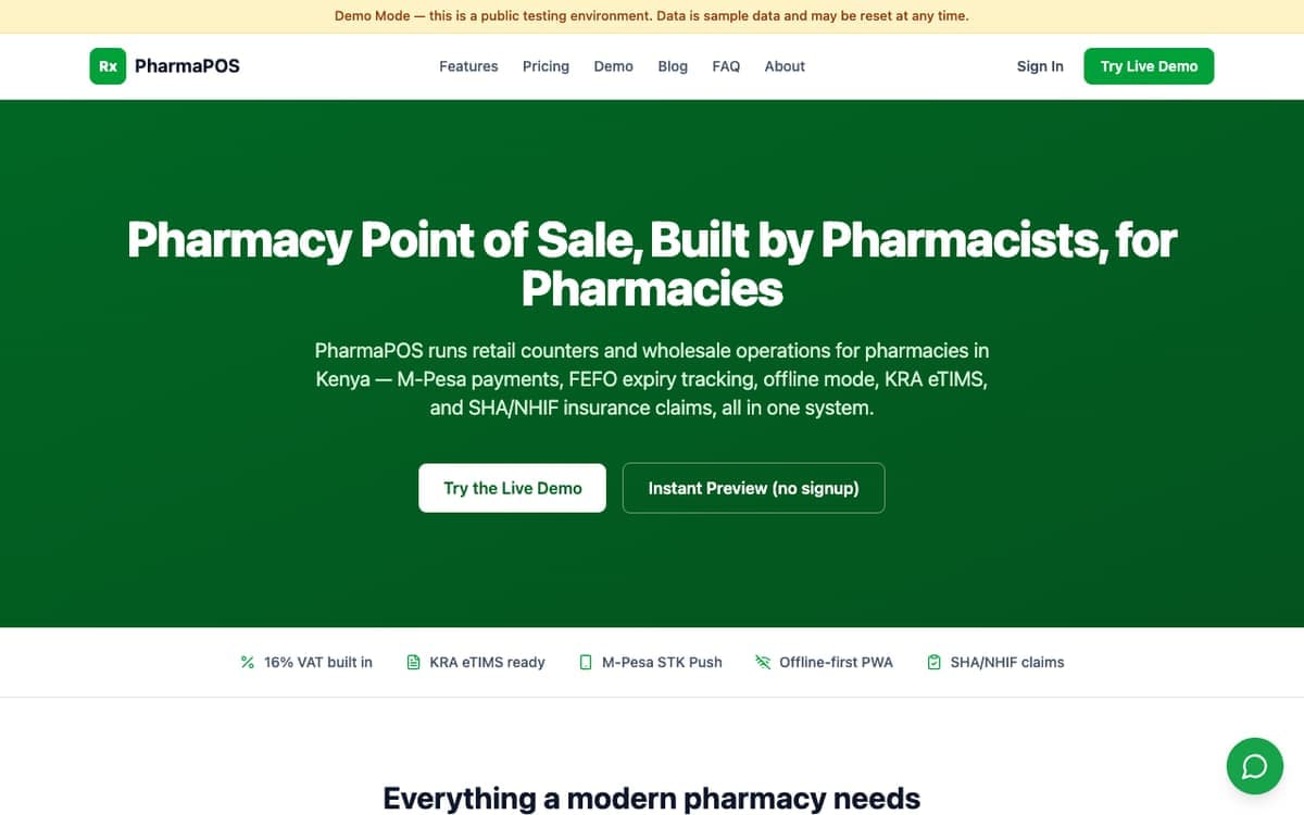 PharmaPOS pharmacy point-of-sale saas website by Gregory Shikutwa