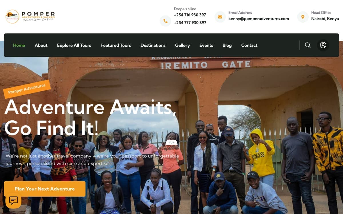 Pomper Adventures adventure tour operator website by Gregory Shikutwa