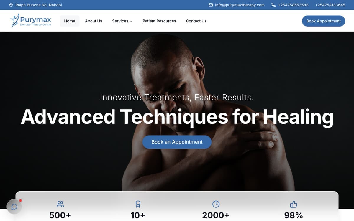 Purymax Exercise Therapy physical therapy & sports rehab website by Gregory Shikutwa