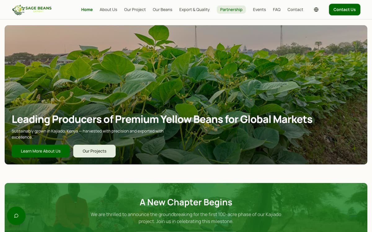 Sage Beans Export agribusiness & export website by Gregory Shikutwa