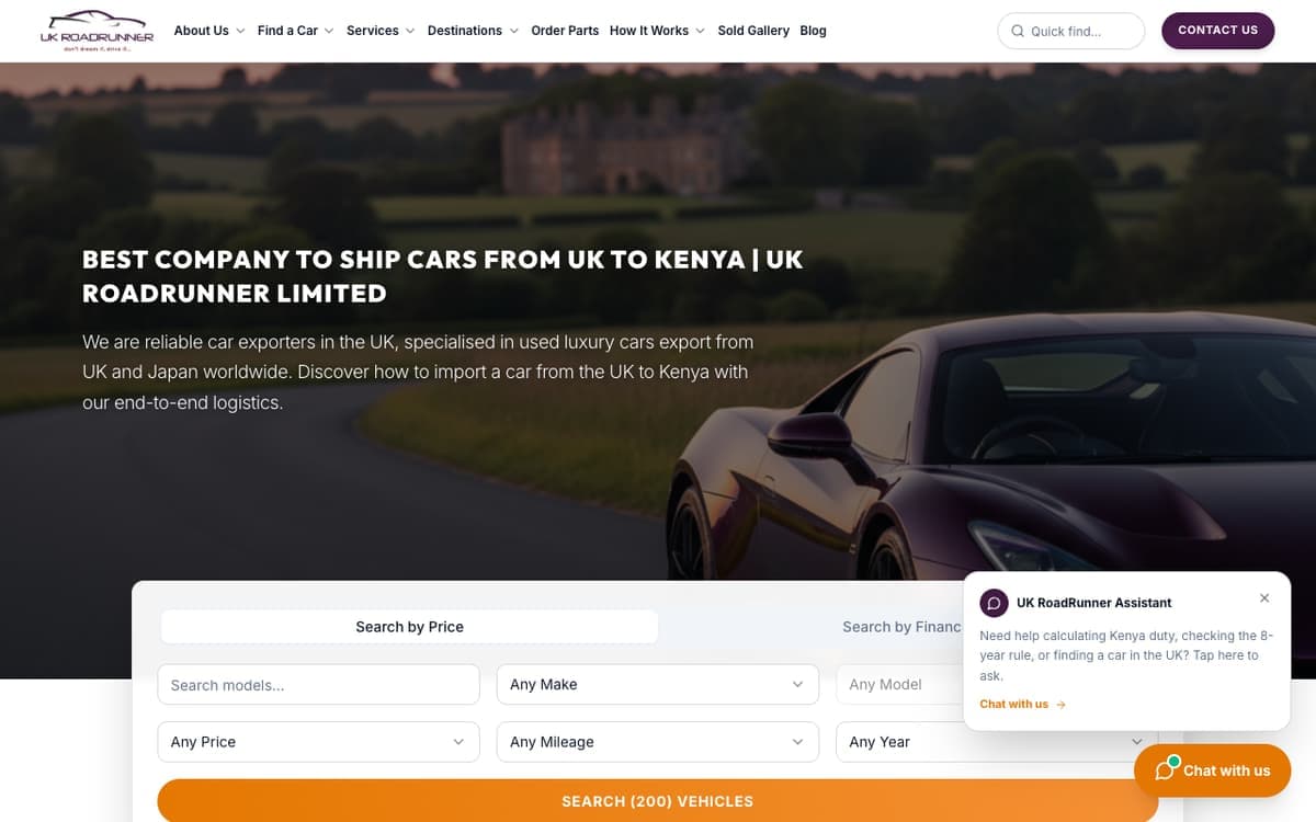 UK Roadrunner Limited car export & logistics (uk) website by Gregory Shikutwa