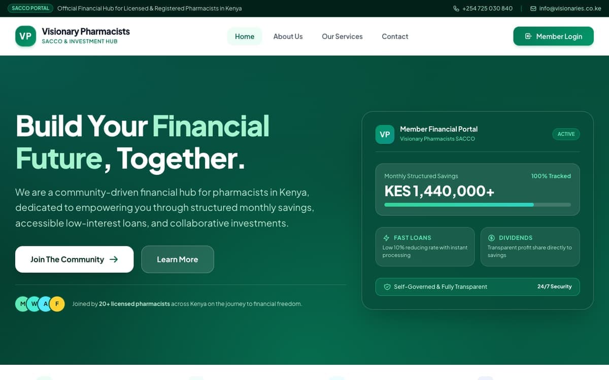 Visionary Pharmacists financial cooperative website by Gregory Shikutwa