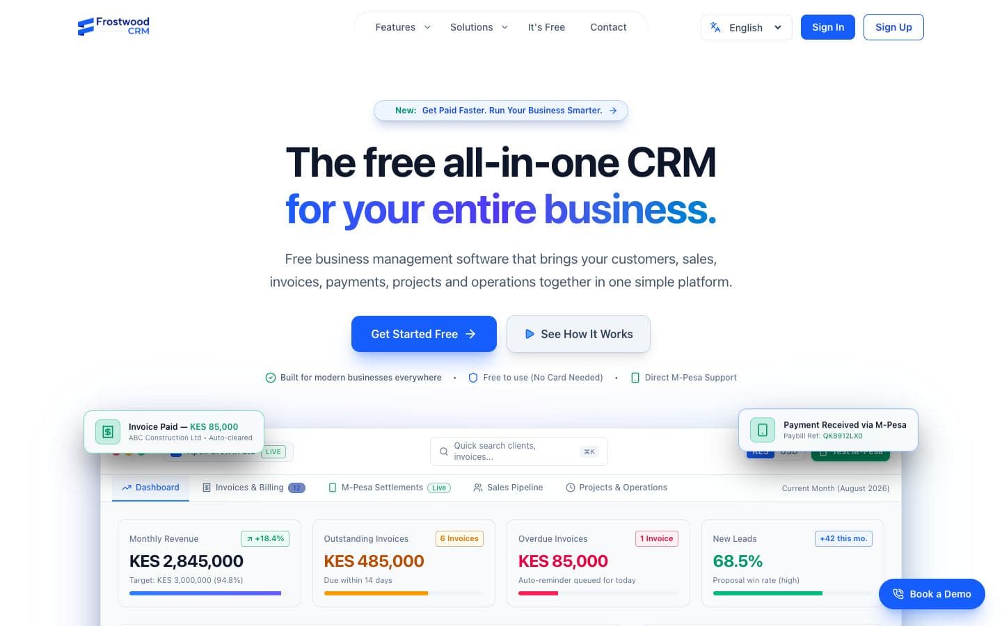Frostwood CRM saas platform website by Gregory Shikutwa